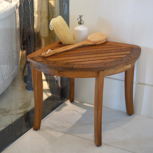 Teak Corner Shower Bench Stool with Toiletries Holder