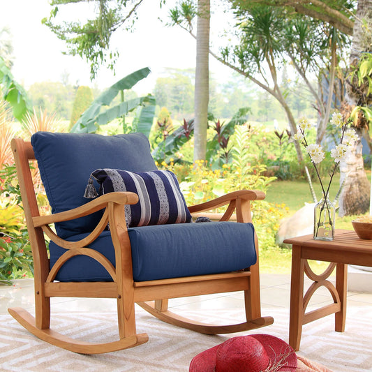 Teak Rocking Chair with Navy Cushion