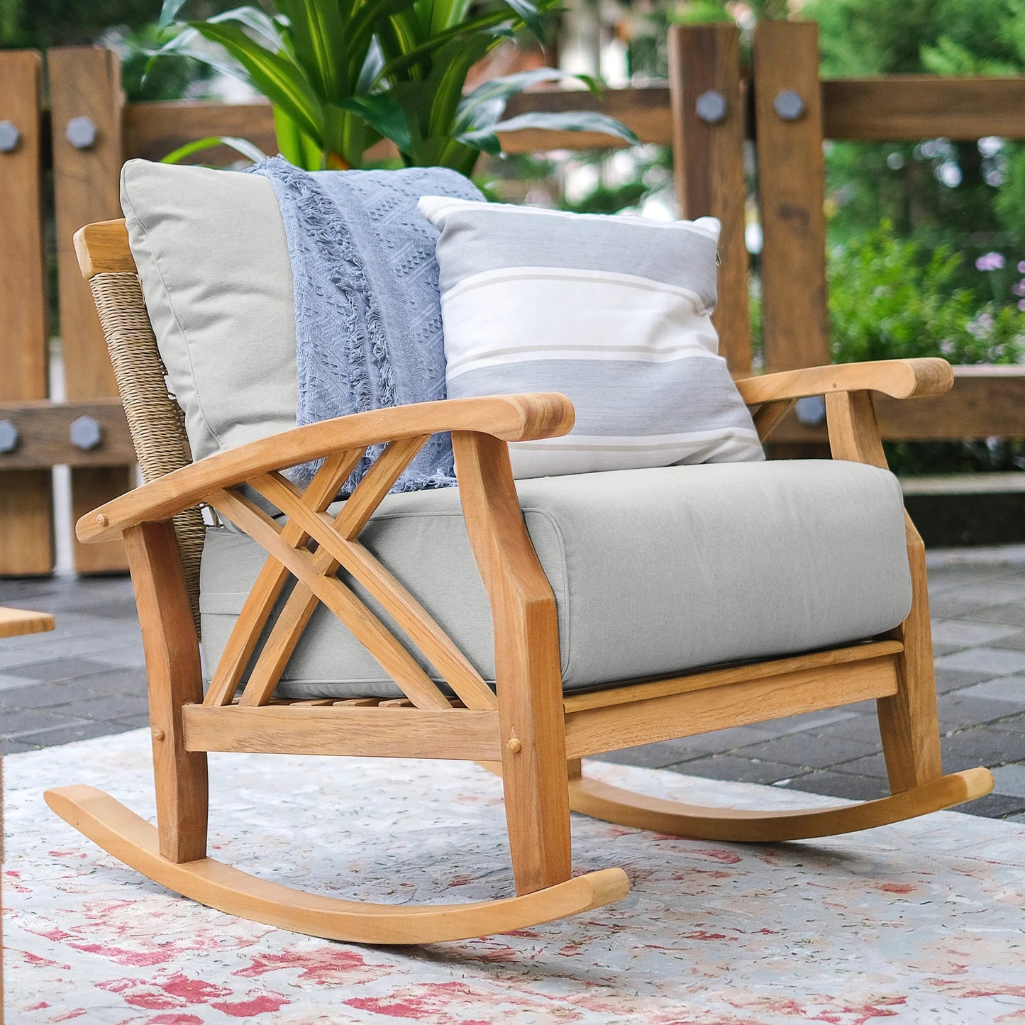 Teak Rocking Chair with Oyster Cushion