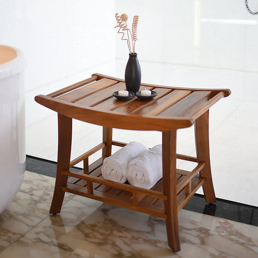 Teak Shower Bench Stool with Shelf