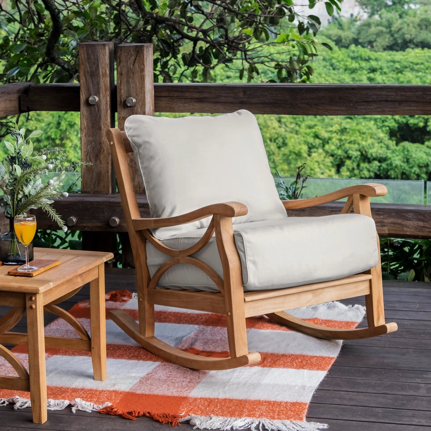 Teak Rocking Chair with Beige Cushion