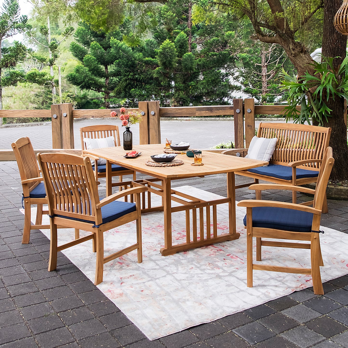 Teak Wood 6-piece Outdoor Dining Set with Cushion