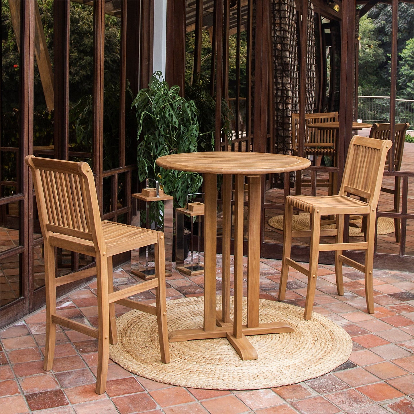 Teak 3-Piece Outdoor Bar Dining Set