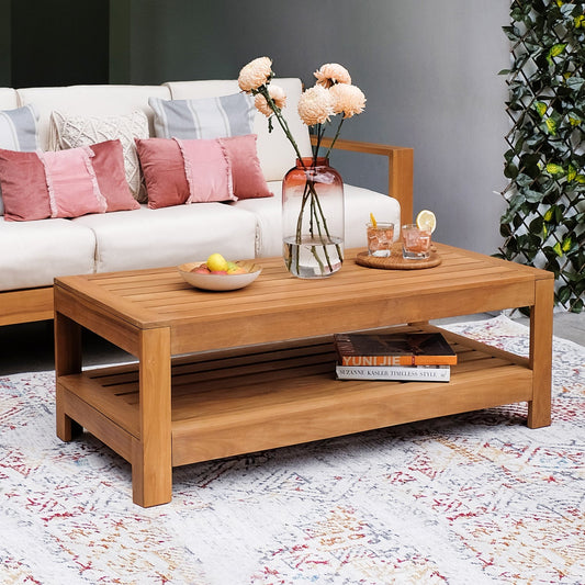 Teak Outdoor Coffee Table with Shelf