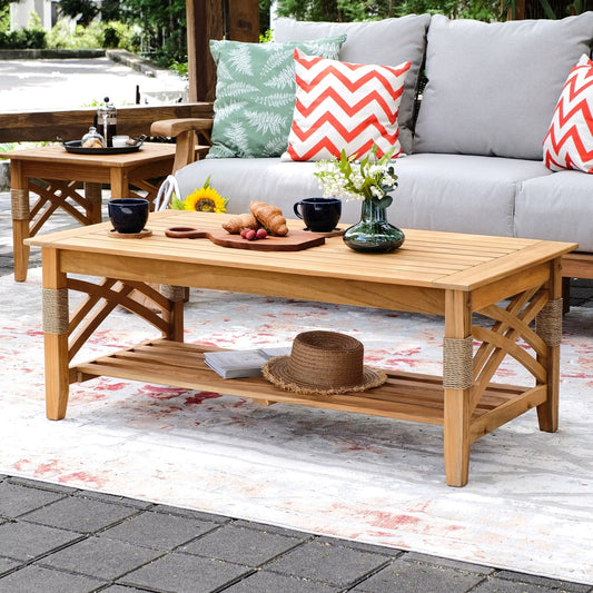 Teak Outdoor Coffee Table with Shelf