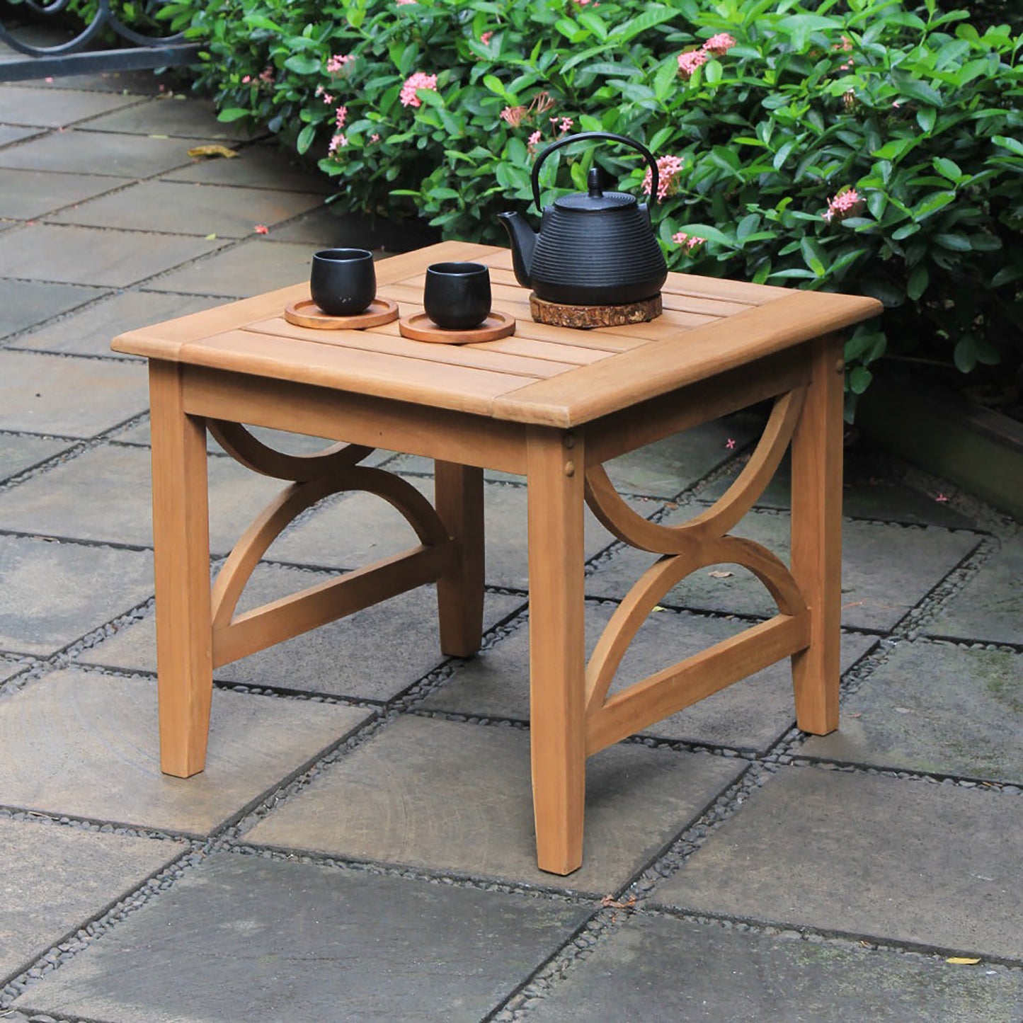 Teak Outdoor Side Table with Shelf